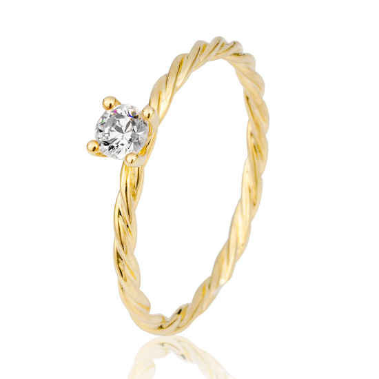 Goldfarbener Solitärring mit gedrehter Ringschiene